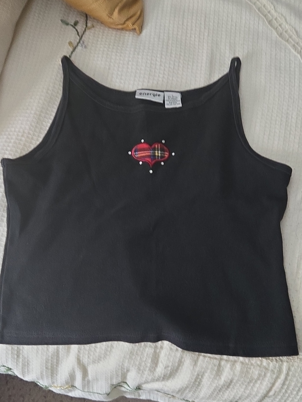Energie  Black Tank Top with Red Plaid Heart